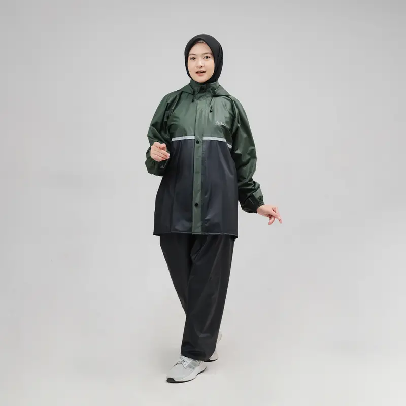 AILOOK Jas Hujan Raincoat Full Seal Press Anti Rembes Setelan Pria Wanita Bahan PVC Karet Tebal Kuat Elastis Biru Cream Hijau Merah 6