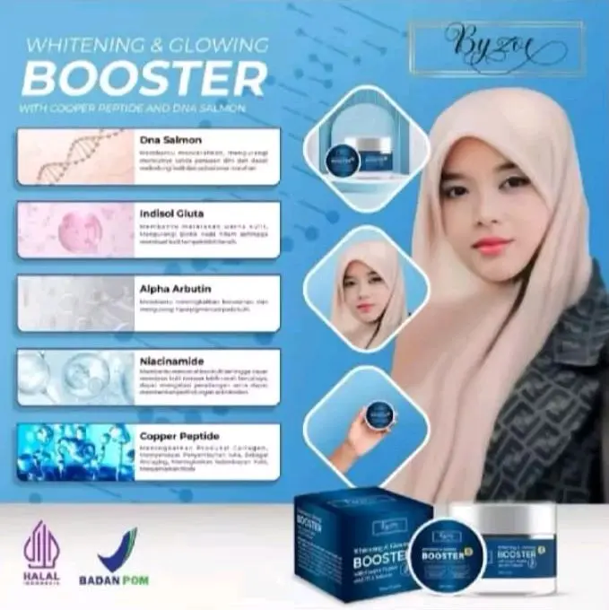 Byzoe Whitening and Glowing Booster with Cooper Peptide and DNA Salmon (BiruBooster) [10gr] 1Pcs Pencerah Wajah Pelembab 3