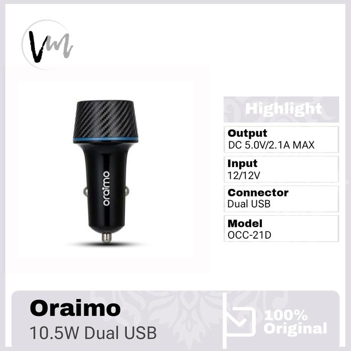 Gambar Oraimo Car Charging Mobil / Motor Highway Dual USB OCC-21D 10.5W Car Charger Kit Ultra Highway Pro QC 3.0 & PE 2.0 dari Venus Mobile Kota Administrasi Jakarta Barat Tokopedia