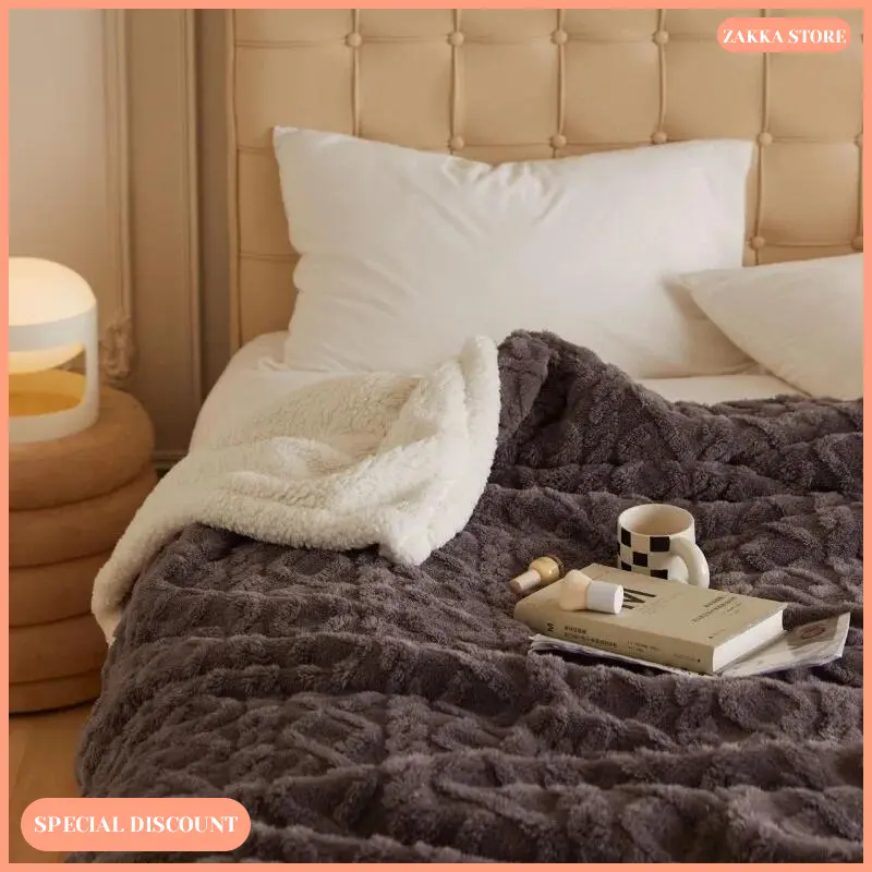 Zakka Store COD Selimut Hangat Musim Dingin / Selimut Sofa / Tempat Tidur Bulu Poliester Polos 8