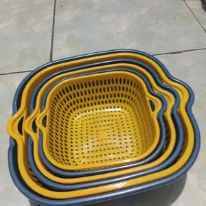 YAWANG Smart Drain Bowl Set Saringan & Wadah Cuci Buah Sayur 6-in-1 Multifungsi Gagang Anti Slip & Ergonomis PP Food Grade
