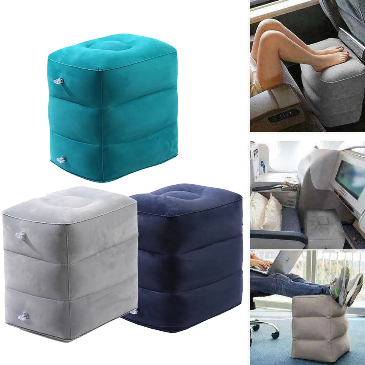 Inflatable footrest three adjustable stool air cushion airplane high speed rail office footrest height adjustable sleep rest footrest mat , can be used for outdoor camping