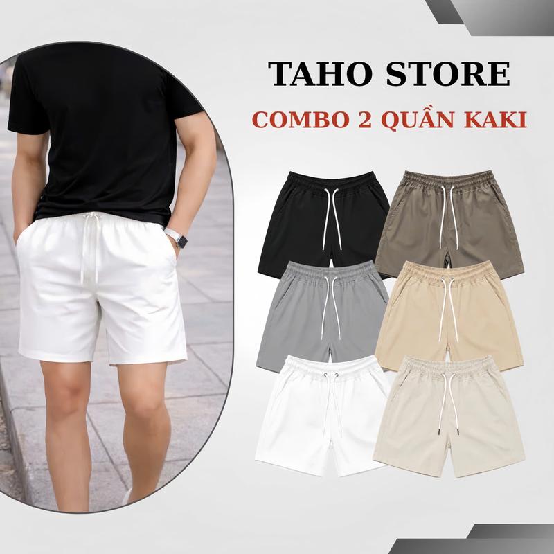COMBO 2 Quần Short Kaki Nam Co Giãn Form Trên Gối Basic TAHO Full Size Dươi 90kg. Menswear Có Túi