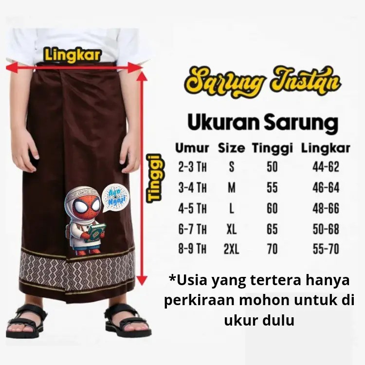 sarung instan anak Motif karakter Muslim / sarung anak instan Tenun / sarung anak 2-9 tahun / sarung instan anak laki laki 5