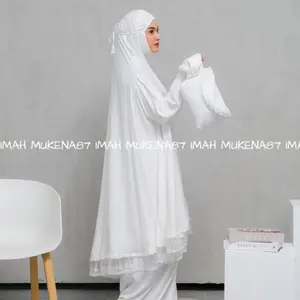 Mukena Dewasa Umroh Haji Rayon Twill Renda Tulleu Mewah Bersaku Mukenah Stelan Berlengan Bersaku Mewah Jumbo