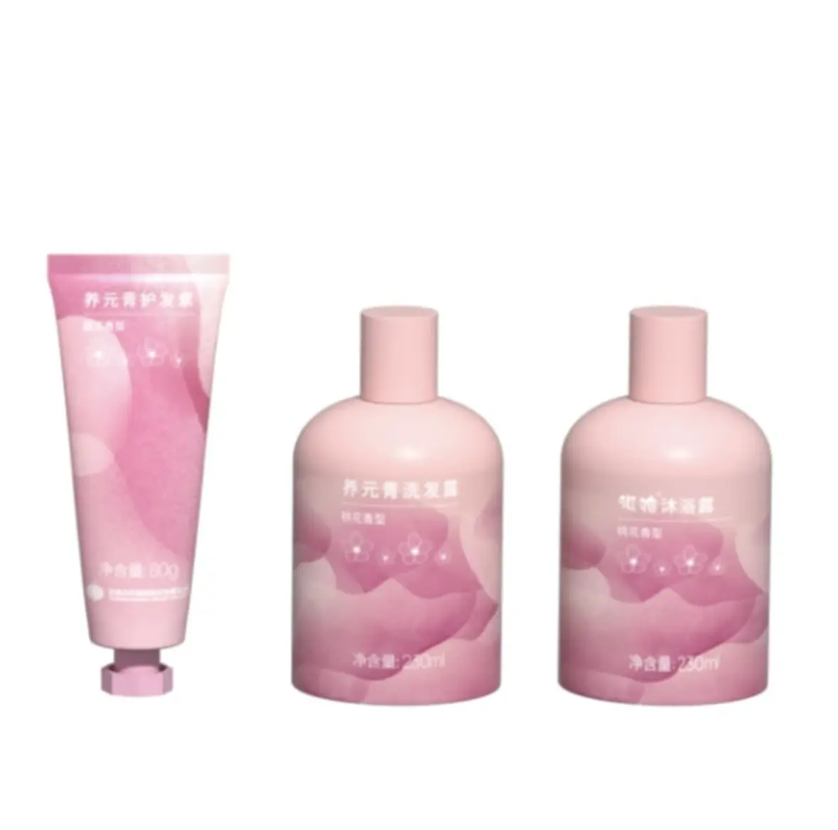 【YYQ】Conditioner/ Haircare / Comfort/moisturized hair/Enhances hair shine，Peach Blossom Scent，Natural Aloe Vera Extract，camellia seed oil，Powder Fu Peach Blossom Set 230ml Shampoo  80g Hair Care + 230ml Shower