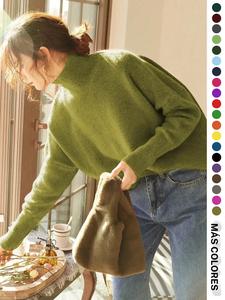 Suéter de punto para mujer de cuello alto, estilo francés suelto, casual y elegante, de color sólido, blusa de manga larga simple y de moda para otoño invierno