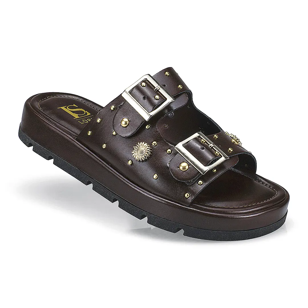 Sandália Rasteira Papete Flatform Rebite Fivela 052-040