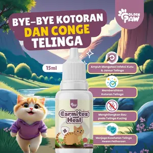 Golden Paw - EarmitesHeal 15ml Cairan Pembersih Telinga Kucing Alami & Aman Mengatasi Infeksi Kutu & Jamur Membersihkan Kotoran & Menghilangkan Bau