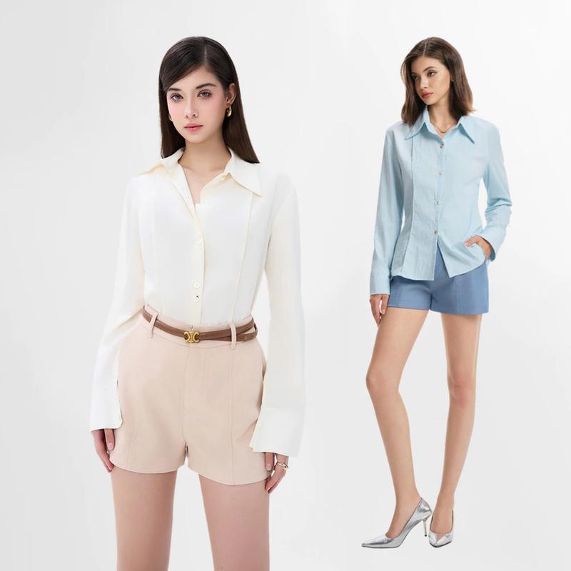 RECHIC Áo sơ mi Tristan nhấn kiểu tay áo form vừa thanh lịch tinh tế sành điệu