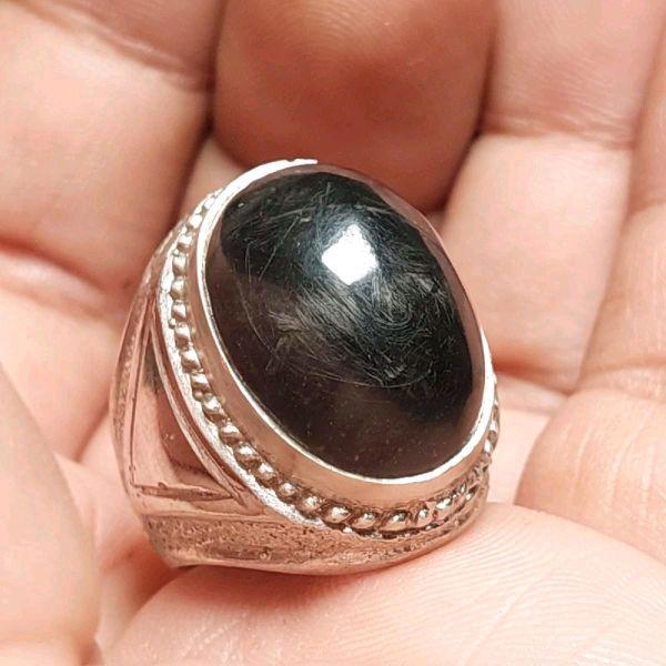 Cincin Pria Bulu Macan Bulugoyang  nempel magnet obsidian Ring Alpaka Super dengan Desain Eksklusif dan Kualitas Terbaik