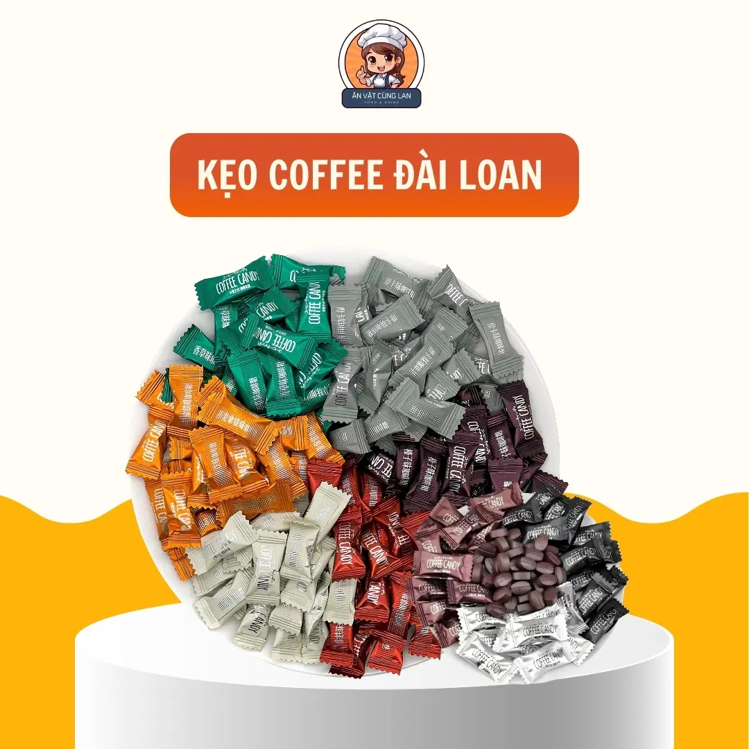 Kẹo Coffee Candy Đài Loan 6 vị - Kẹo Cafe Không Đường 06 vị / Cà Phê/ Cà Phê Sữa - Ăn Vặt Cùng Lan