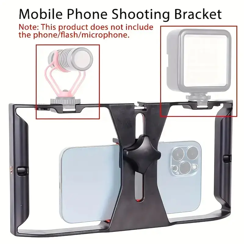 Rotating Handheld Mobile Phone Stabilizer 1pc - Universal Live Streaming Fill Light Stand with Microphone Holder, Three Cold Shoe Expansion Ports and Multiple 1/4 Expansion Ports - Compatible with Most Phones, Hot Shoe Base 4