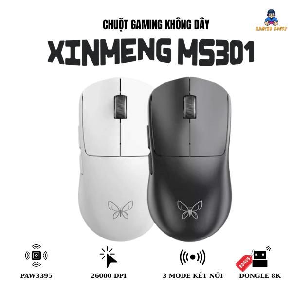  Chuột Silent Gaming Không Dây Xinmeng MS301 Chip PAW3395 Siêu nhẹ DPI 26000 Có App marco 