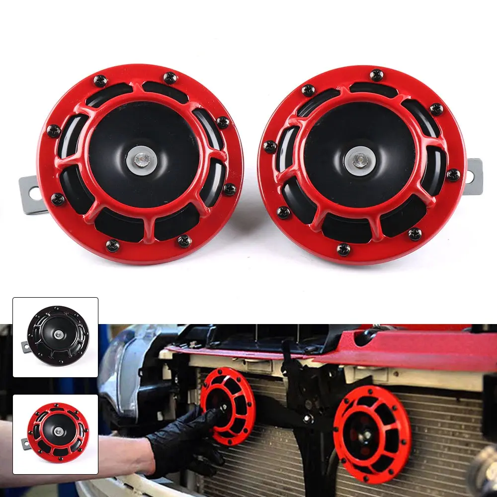 2pcs/set Red/Black Super Loud Compact Electric Blast Tone Air Horn Kit 12V 115DB for Motorcycle Car