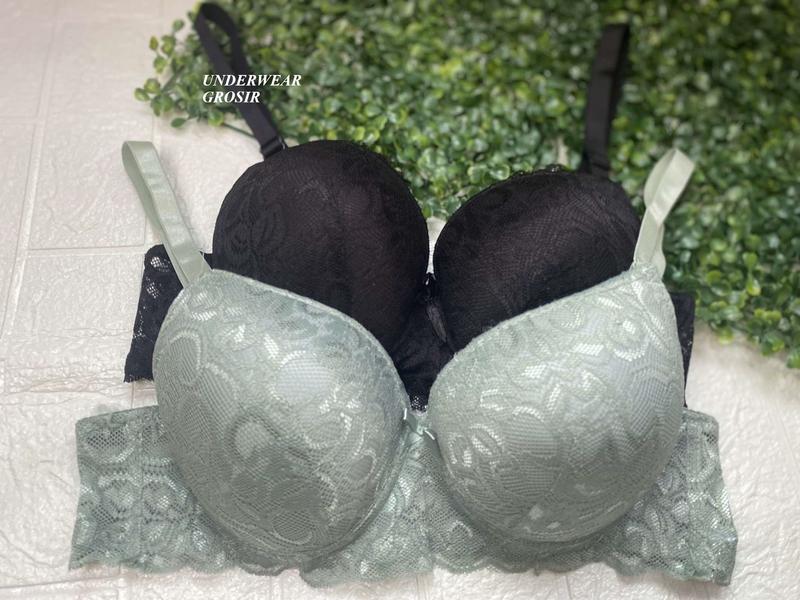 Promo 3 PCS ! BH Bra Kawat Push Up Busa Tebal Renda Cantik Cup B Kait 3 | Size 38 40 42 44 46 48 4