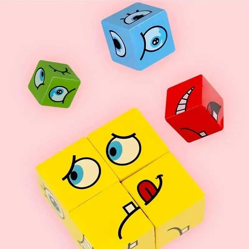 Mainan Puzzle Rubik Kayu Face Changing Funny Building Blocks 7