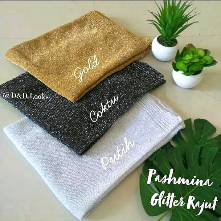 Pashmina rajut pengantin / pashmina rajut gliter / kerudung pernikahan 0