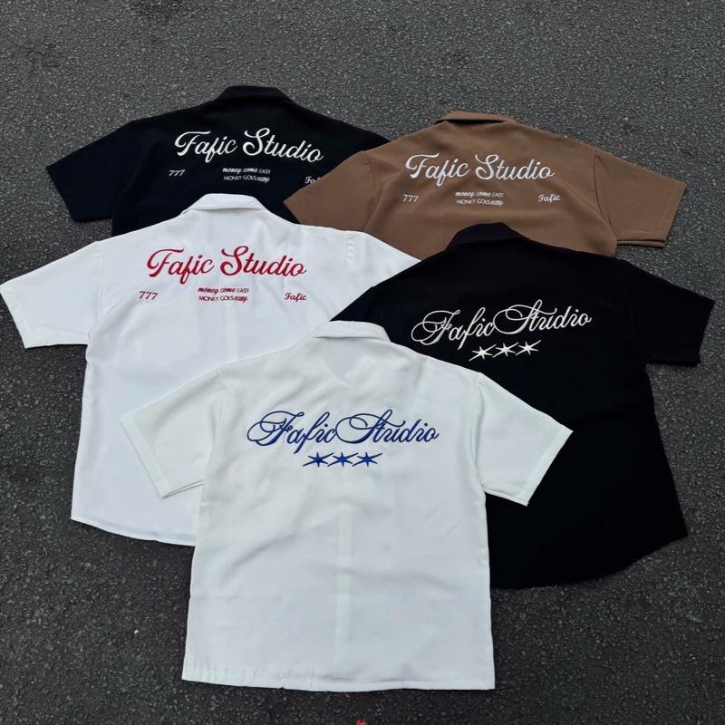 Áo Sơ mi tay ngắn chữ thêu Fafic có túi basic shirt form boxy rộng unisex local brand nam nữ