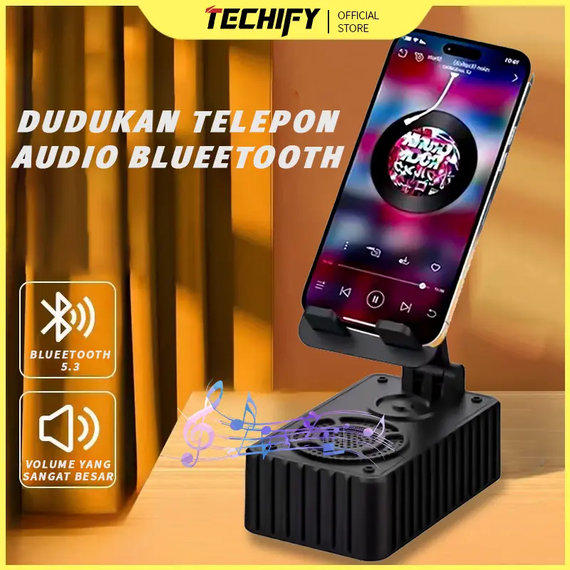 Speaker Bluetooth dengan dudukan ponsel, dapat dilipat 2 in1 Nirkabel Speaker Bluetooth+Phone Holder 360° Foldable Mobile RGB lights Phone Holder For Phone/Pad-Ver