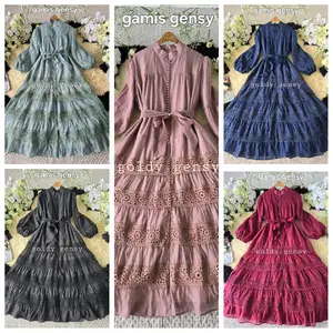Gamis Gensy bahan organza fremium renda bunga full puring