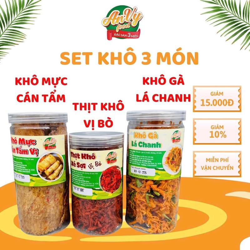 Khô Gà Lá Chanh 300Gram + Thịt Vị Bò Mực Cán Tẩm Gia 200Gram