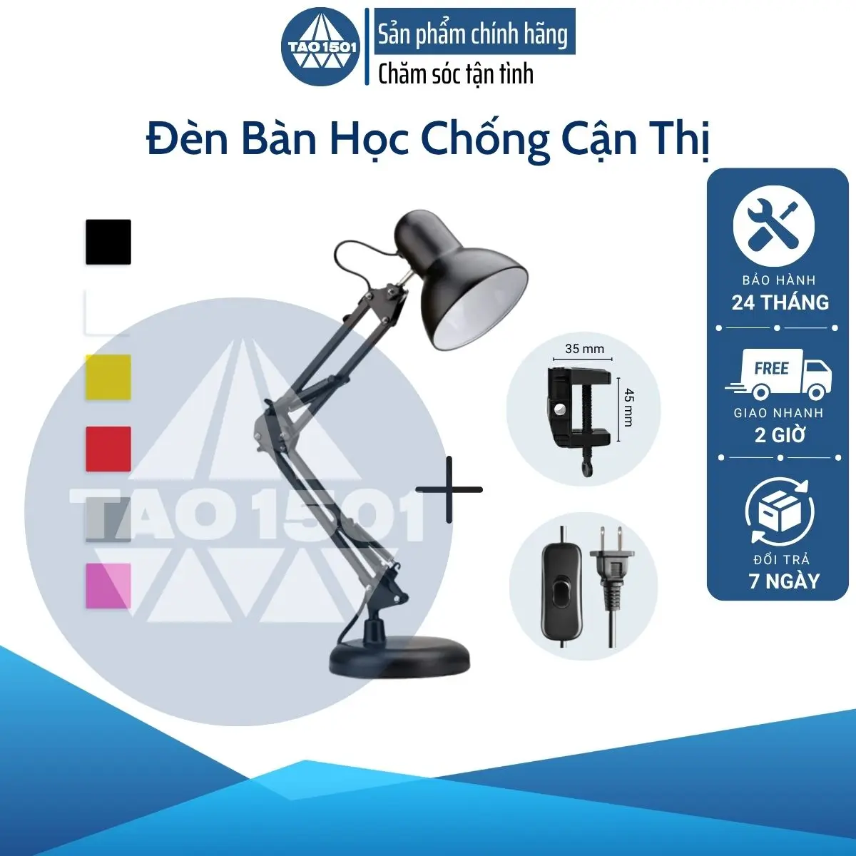 Tao1501 Đèn Bàn Học Bóng LED Chống Cận Thị Bảo Vệ Mắt Bảo Hành 2 Năm Chất Liệu Thép Ống Cứng Sơn Tĩnh Điện Màu Đa Dạng Linh Hoạt