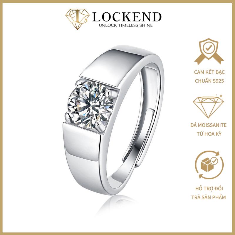   Lockend  Nhẫn nam 1 viên chủ kiểu dáng đơn giản bạc 925 đính đá Moissanite 1 carat màu D có chứng chỉ GRA sang trọng nhẫn kỷ niệm 