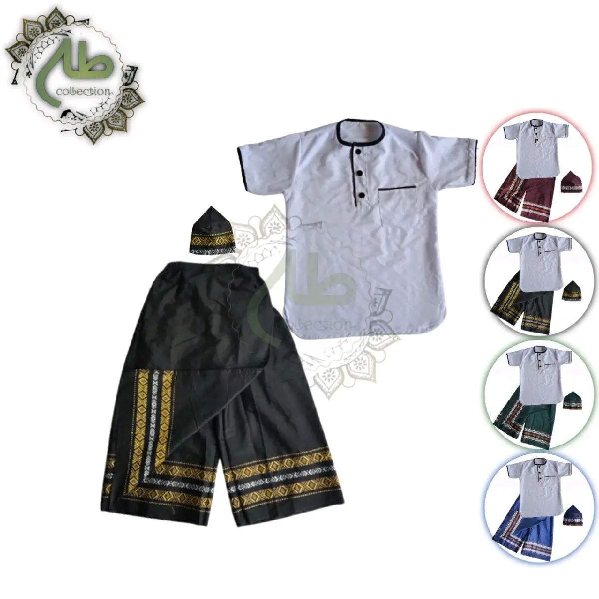 stelan baju koko kurta anak laki-laki sarkoci umur 1-10 tahun Setelan Muslim Sarung Celana Peci Motif