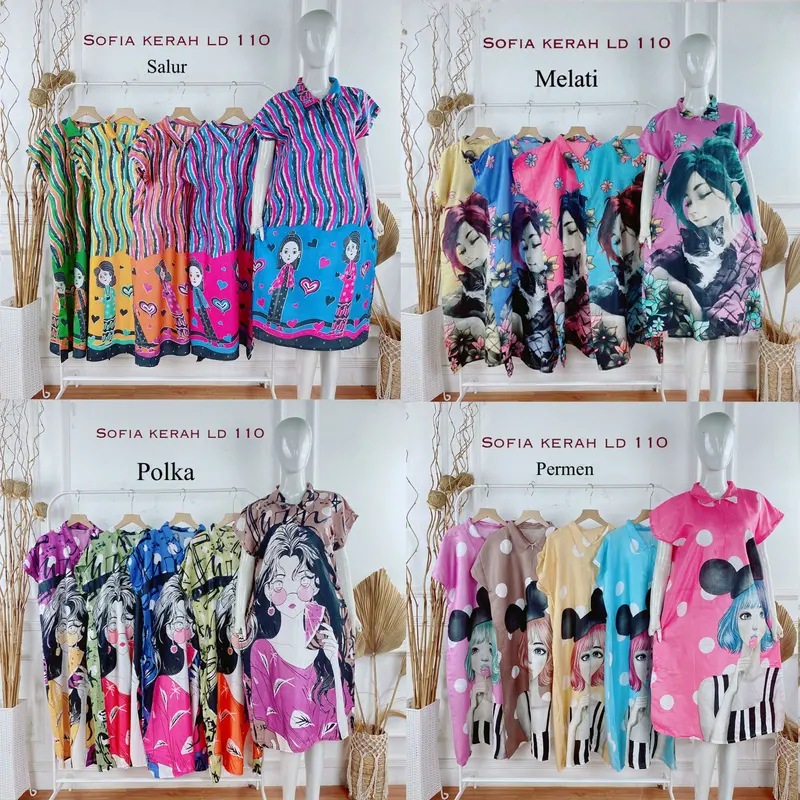 Daster Motif Busui Sofia Rayon Berkerah 3pcs Wanita Dress Panjang 4