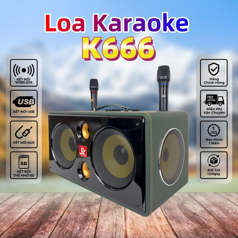  JK-K666 500W Loa Karaoke Di Động Nghe Nhạc Xách Tay Bluetooth 7.5 3 Đường Tiếng - Bass 20cm x 2 Mid 16cm x 2 Treble x 2 UHF 2 Micro không dây Loa ngoài trời Loa gia đình - Bảo Hành 12 Tháng 