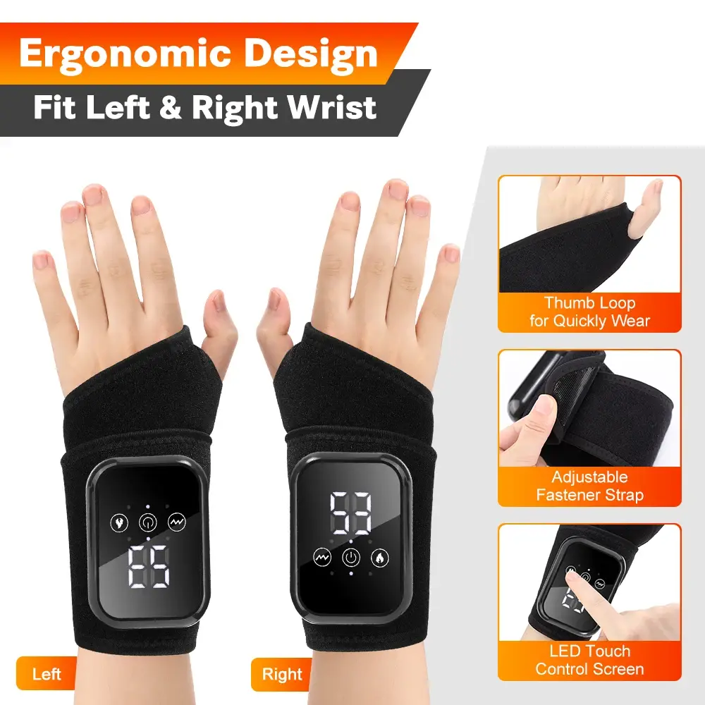 New Electric Wrist Brace Adjustable Hot Compress Vibration Massage Wrist pain Tendonitis Guard Band Carpal Hand Protection Tool