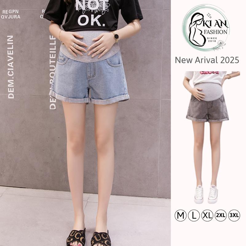  Quần sooc bầu Ki An️ quần bầu chất jean đẹp co giãn mặc bầu thỏa mái️ quần đùi bầu có chun chỉnh️ quần bầu size s~ 2xl QB104 L Green Váy Bầu Đầm Bầu 