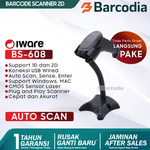 Scanner Barcode 2D QRcode IWARE BS-608 / BS608 USB Wired With Stand