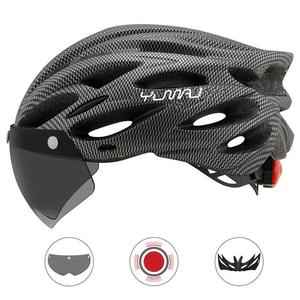 YUMAJ 超軽量230g 大人用自転車ヘルメット 一体型デザイン 取り外し可能サンバイザー＆ゴーグル付き 安全ライト内蔵 サイクリング・通勤・アウトドア用 人気モデル