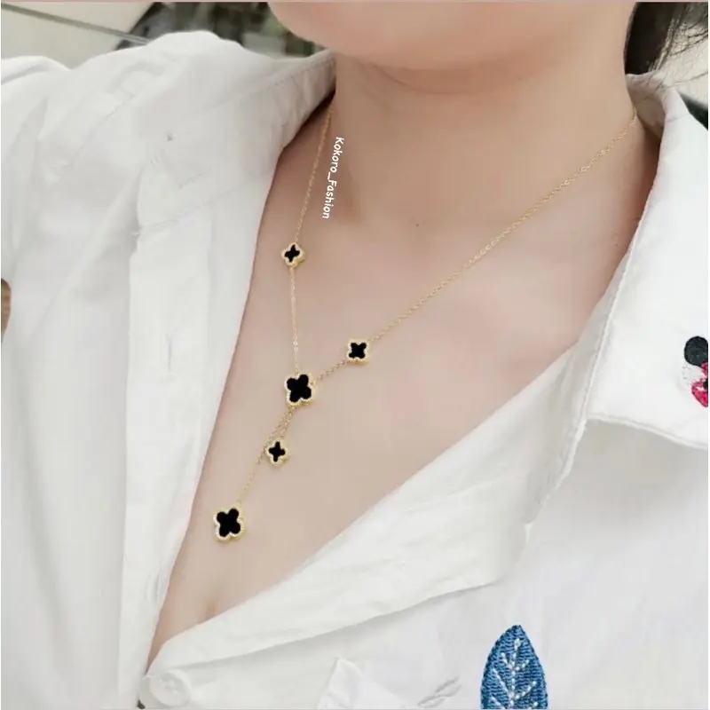 ￼Kalung Perempuan Sylvana Titanium Clov3r Jurai 5 Wanita Korea Anti Karat Dan Tidak Luntur