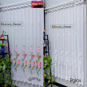 Gorden vitrase polos warna motif bunga tulip puring lapisan gorden Jendela