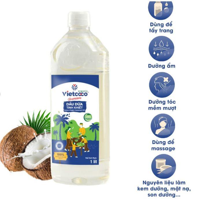 1 LÍT✅ Dầu dừa ép lạnh hữu cơ Vietcoco dưỡng da dưỡng tóc dưỡng mi mỹ phẩm kem ủ Dưỡng Ẩm Đa Năng Mỹ Phẩm Thiên Nhiên nước súc