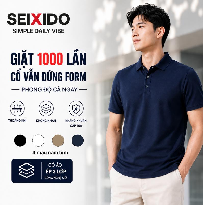 Áo polo nam Seixido cổ ép 3 lớp cao cấp đứng form, thoáng khí, không nhăn, không bai gião N052