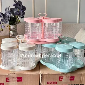 Toples Set 5+Nampan Tonam Garasu 0,8 Liter Rotary Bisa Diputar untuk Lebaran dan Hampers Kue Kering Toples Nastar Toples Kue Kering kristal mewah