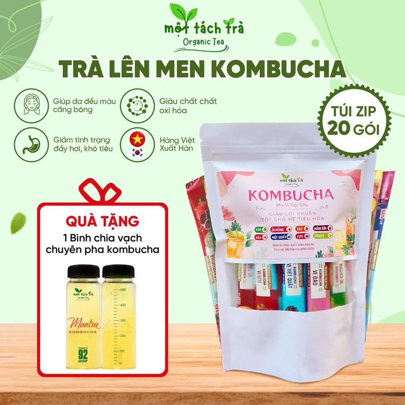 [BÁN CHẠY] Túi 20 Gói Mix 8 Vị Trà Kombucha Giàu Lợi Khuẩn Thơm Ngon Pha Sẵn Tiện Lợi Thương Hiệu Bản Cà Phê-TẶNG BÌNH CHIA VẠCH