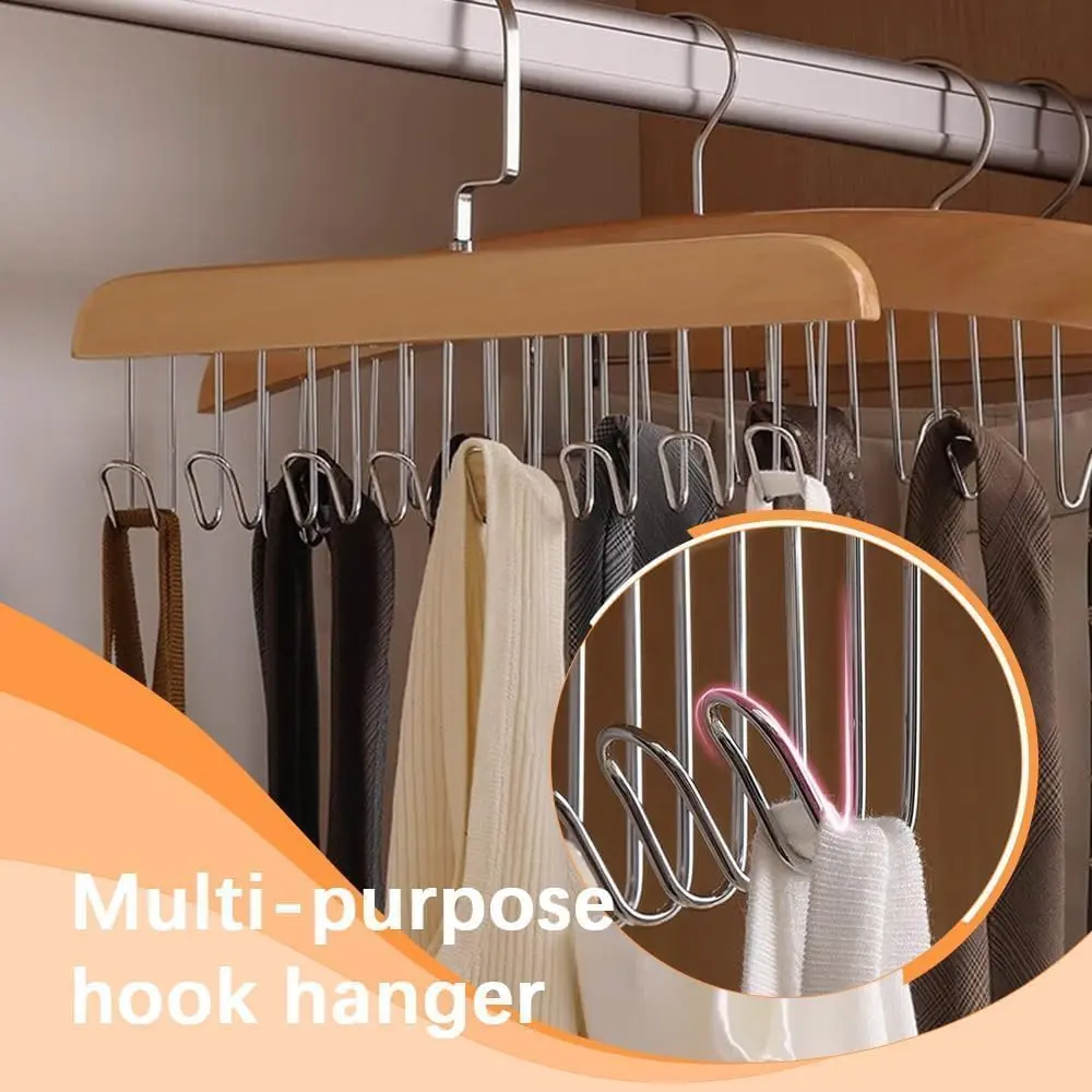 SUNNYHILLS - Multifunctional 8 Hooks Wooden Clothes Hanger Metal Organiser
