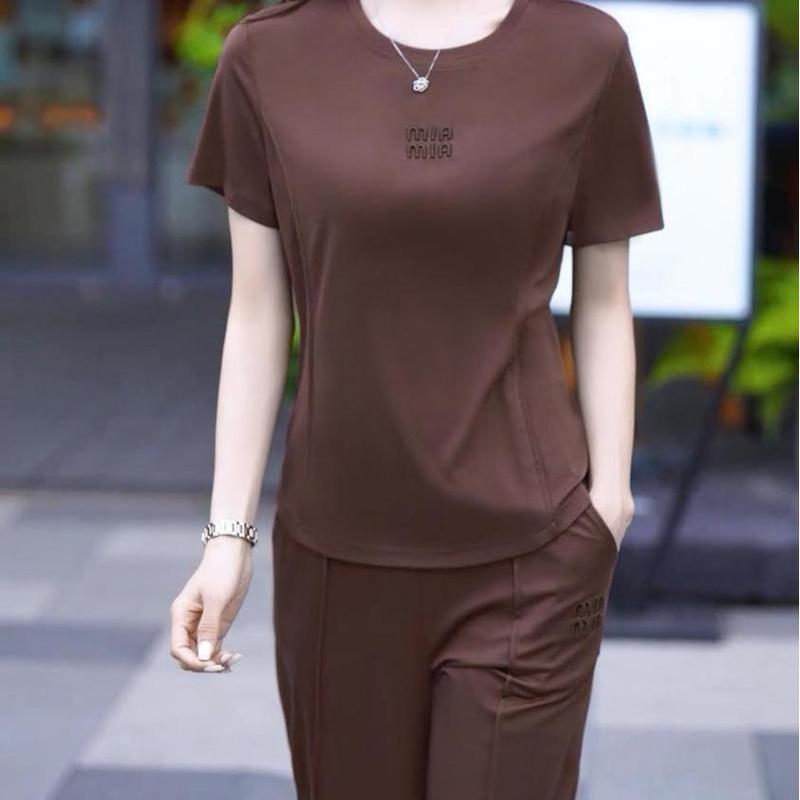 Bộ Đồ Ngủ Thể Thao Cho Nữ, Áo Ngắn Tay Và Quần Dài, 2 Món, Thoải Mái, Vải Xuất Sắc, Thích Hợp Cho Các Hoạt Động Ngoài Trời Women 2