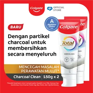 Colgate Pasta Gigi Total Charcoal Clean 150gr Melawan Bakter Pada Gigi, Melindungi Enamel Gigi, Melindungi Lapisan Gigi, Anti-Bakteri, Perlindungan Menyeluruh Terhadap Penyebab Masalah Gigi dan Bau Mulut - Isi 2