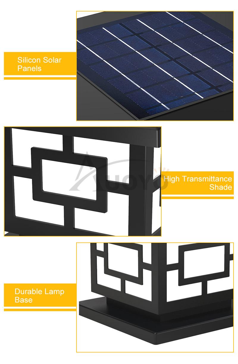 Product Introduction of Đèn trụ ngoài trời, Auoyo, Sạc năng lượng mặt trời, Chống thấm nước IP65, Đèn trụ, Đèn cột, Đèn cột hàng rào, Đèn sân Vườn, 2 màu có sẵn 3