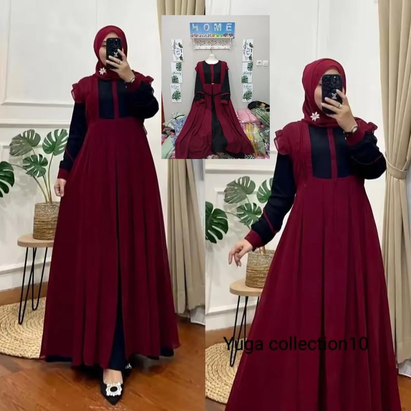 Product Introduction of 2025 Difarina dress gamis crinkle double layer/gamis dewasa jumbo busui/gamis crinkle kombinasi buka pintu/gamis lebaran model terbaru Wanita Pesta muslimah rekomendasi baju melayu swaroxy vina dres marun 2