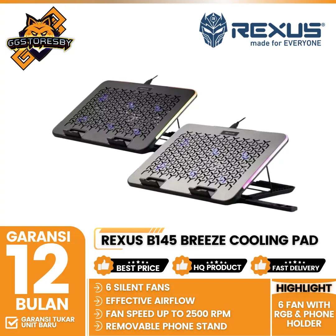 Rexus Breeze B145 Cooling Pad 6 fan with RGB & Phone Holder