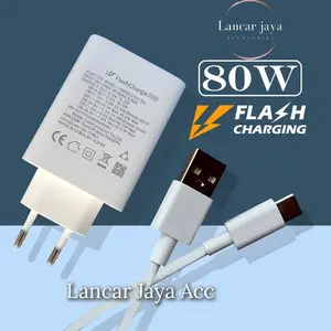 Charger Carger Carjer Casan Cas Adaptor Adapter 80W FLASH CHARGE TYPE C Cable Kabel Handphone Hape