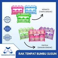 Gambar Rak Tempat Bumbu Susun Plastik 7 Tabung Warna Random - MN - DENGAN SENDOK (PASTELA) dari manolistore Kota Surabaya 1 Tokopedia
