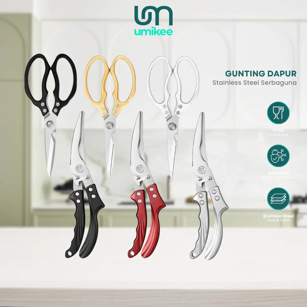 UMIKEE Gunting Dapur Multifungsi Stainless Steel 2Cr13 Anti Slip Kuat dan Tajam Gunting Tulang Ayam Gunting Ikan Potong Sayur Anti Karat Pegangan Aluminium Ergonomis